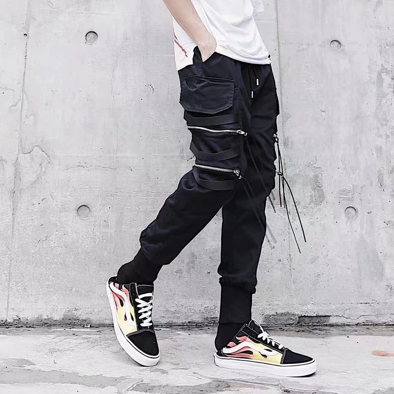 Punk Men Black Hoodie / Pants Set