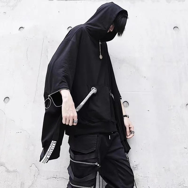 Punk Men Black Hoodie / Pants Set