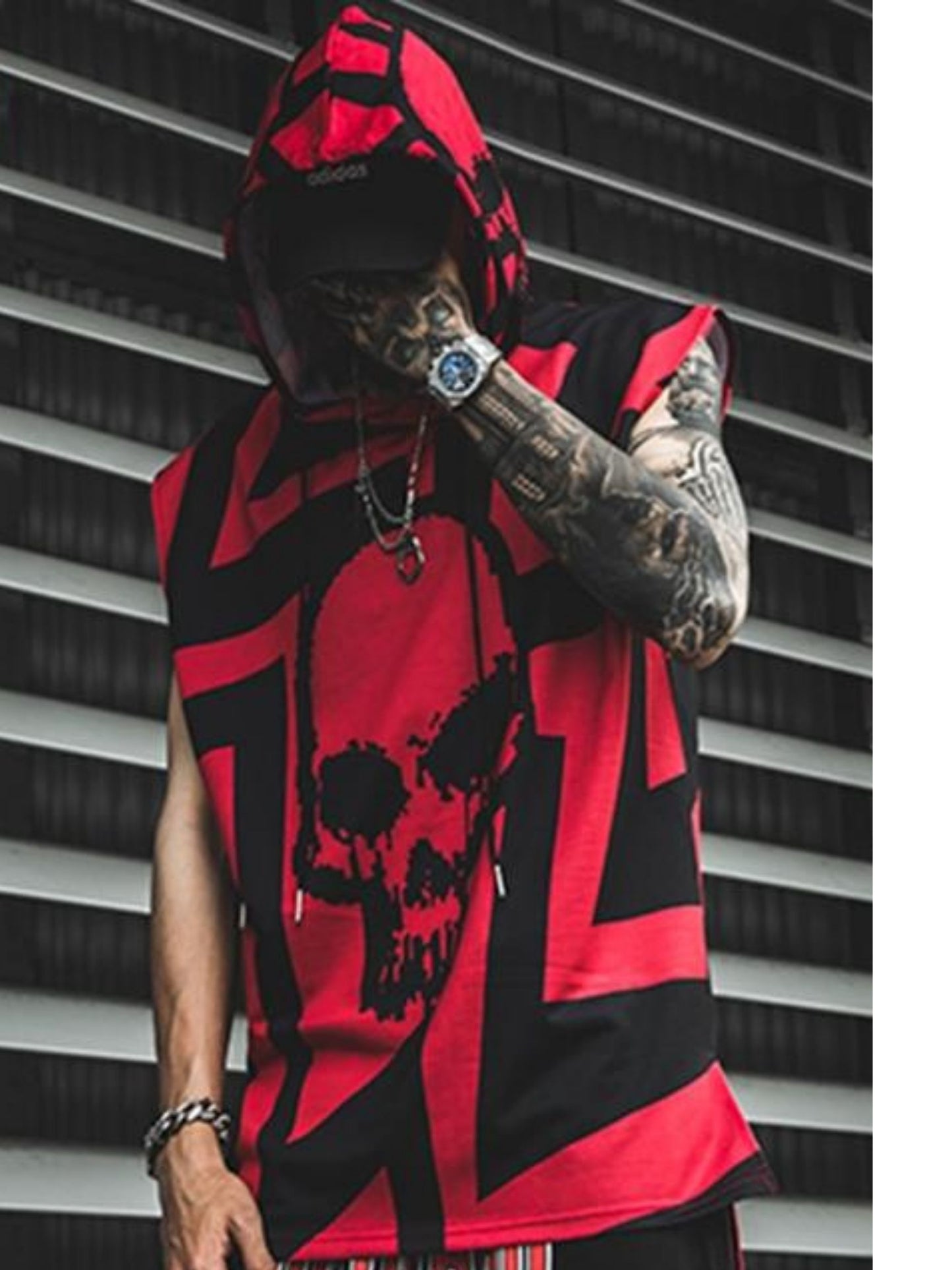 SKULL HOODED SLEEVELESS TOP