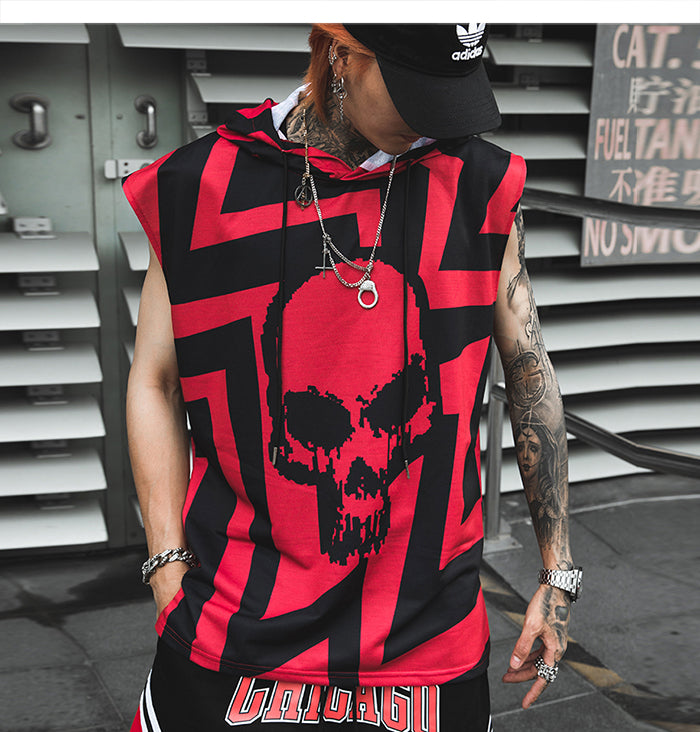 SKULL HOODED SLEEVELESS TOP