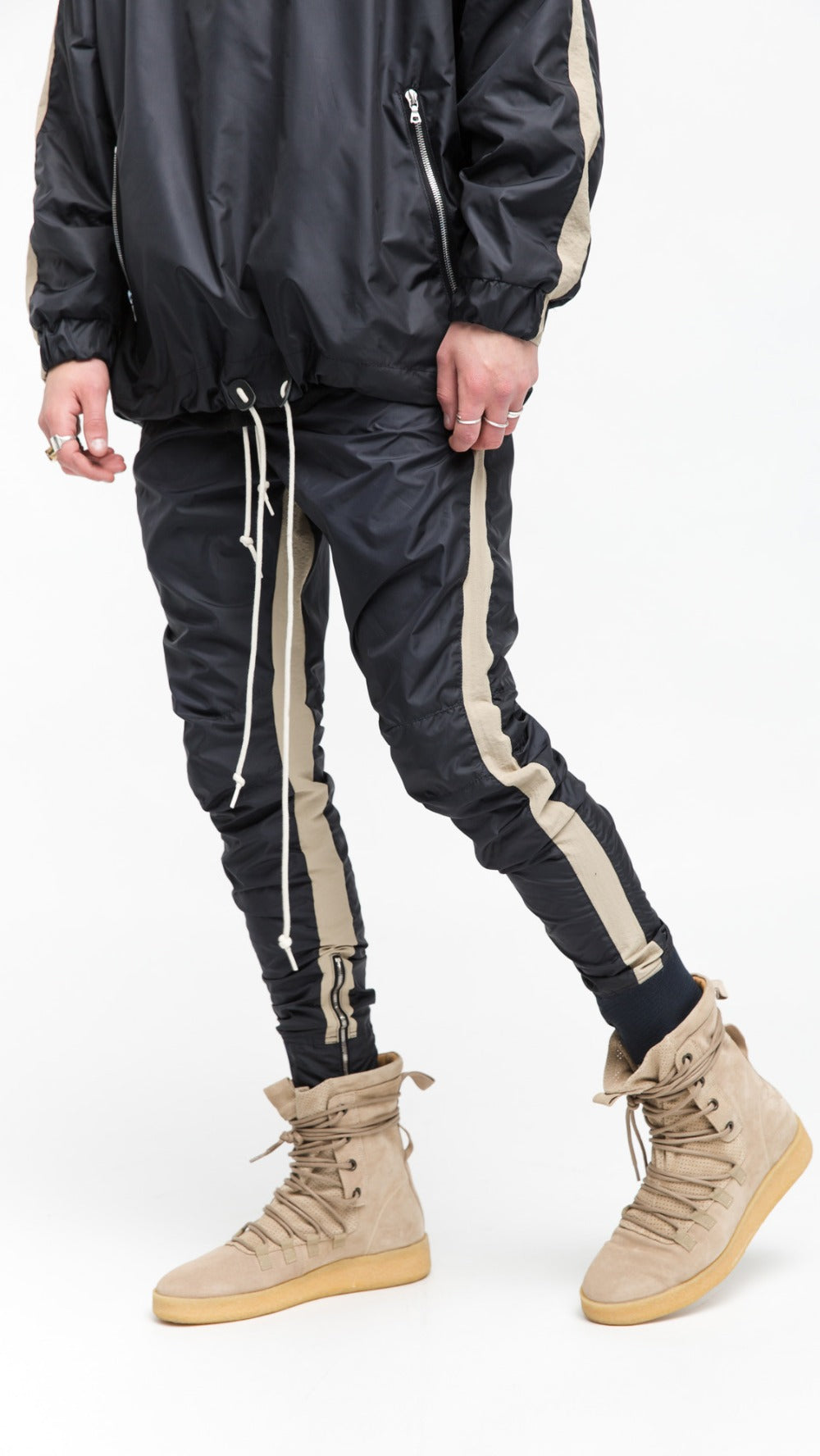 BEIGE STRIPE GLOSS JOGGERS