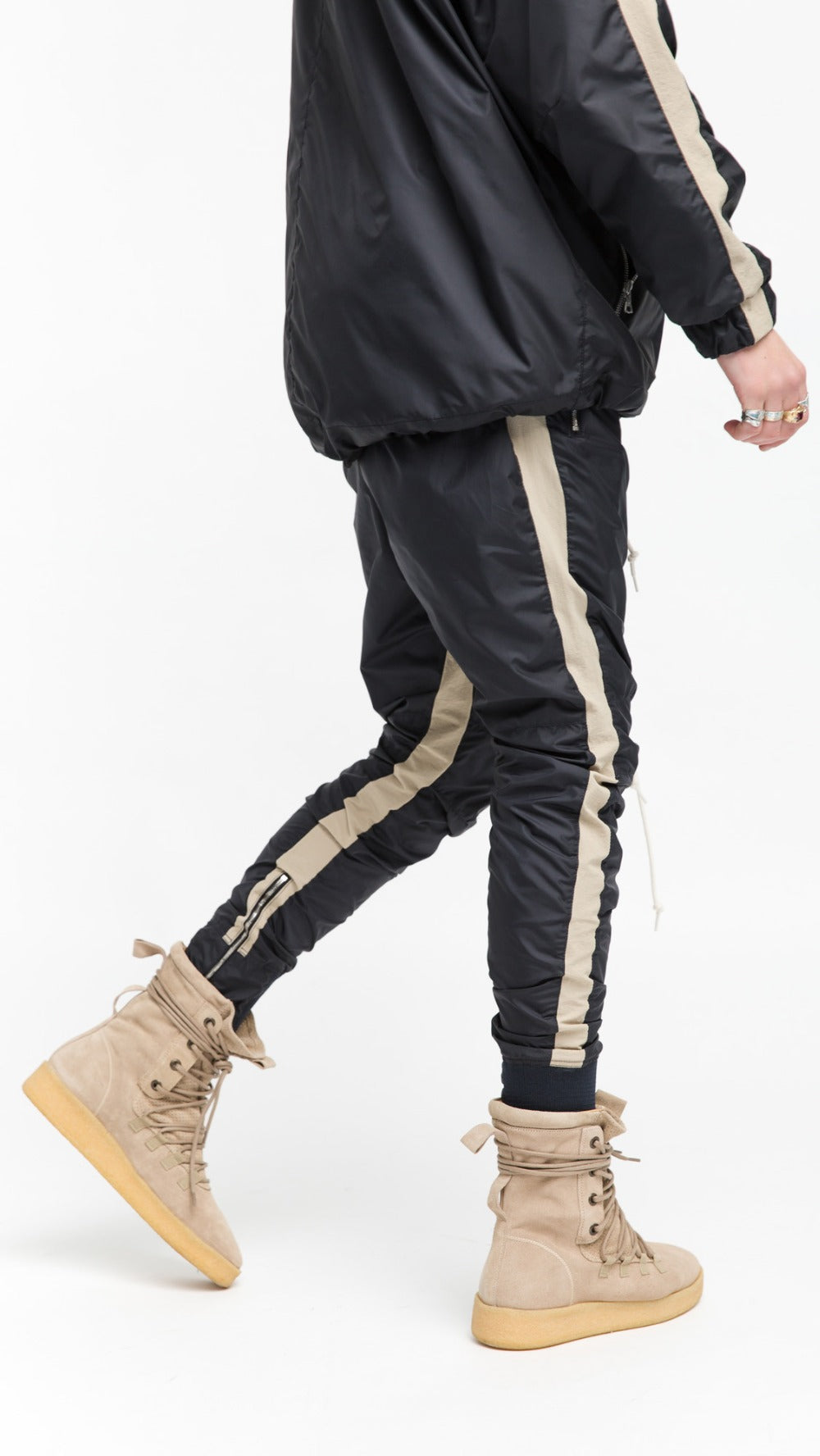 BEIGE STRIPE GLOSS JOGGERS