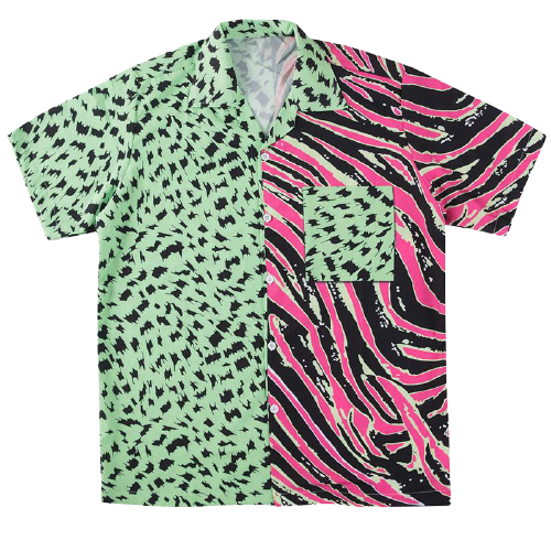 LEOPARD ZEBRA PATCHWORK SHORT SLEEVE SHIRT