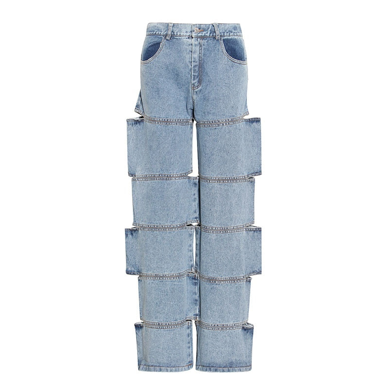 High Waisted Cut-Out Wide Leg Jeans