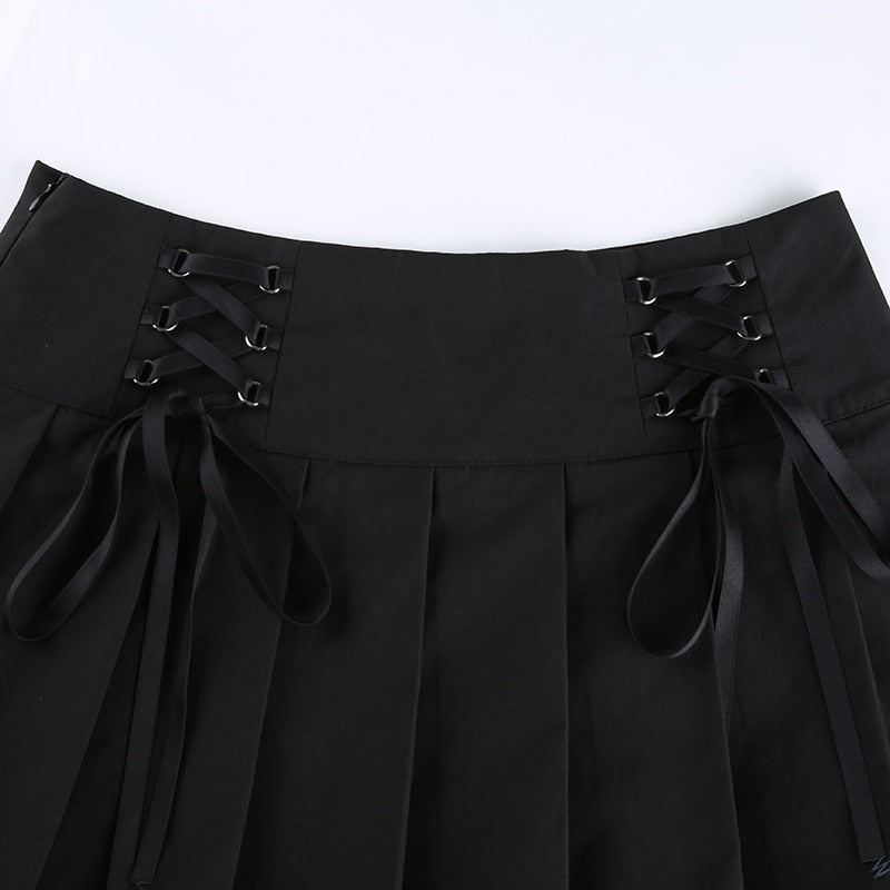 LACE-UP PLEATED MINI SKIRT