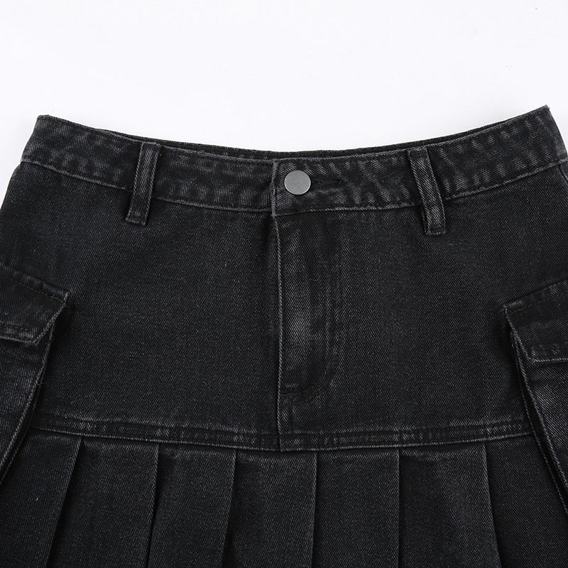 PLEATED HIGH-WAISTED JEAN SKIRT