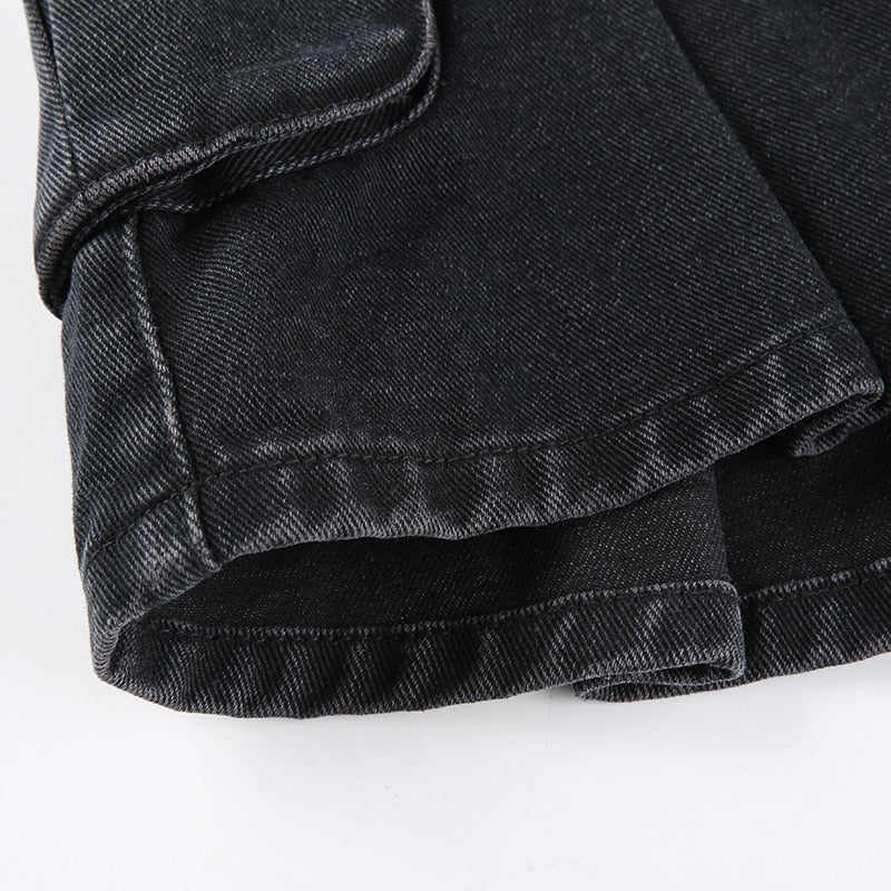 PLEATED HIGH-WAISTED JEAN SKIRT