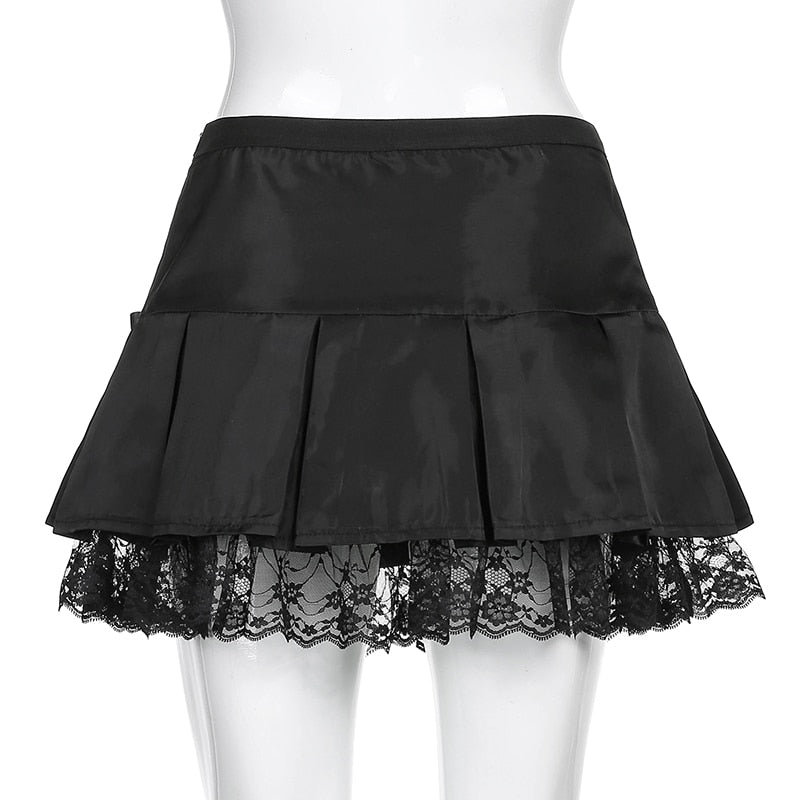 LACE-UP PLEATED MINI SKIRT