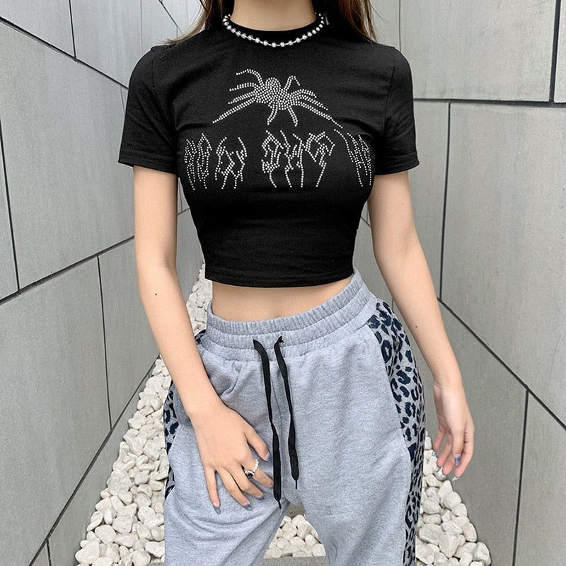 RHINESTONE SPIDER CROP TOP