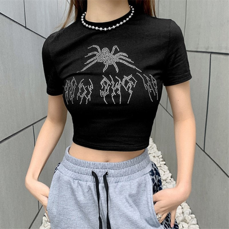 RHINESTONE SPIDER CROP TOP