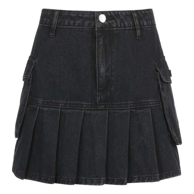 PLEATED HIGH-WAISTED JEAN SKIRT