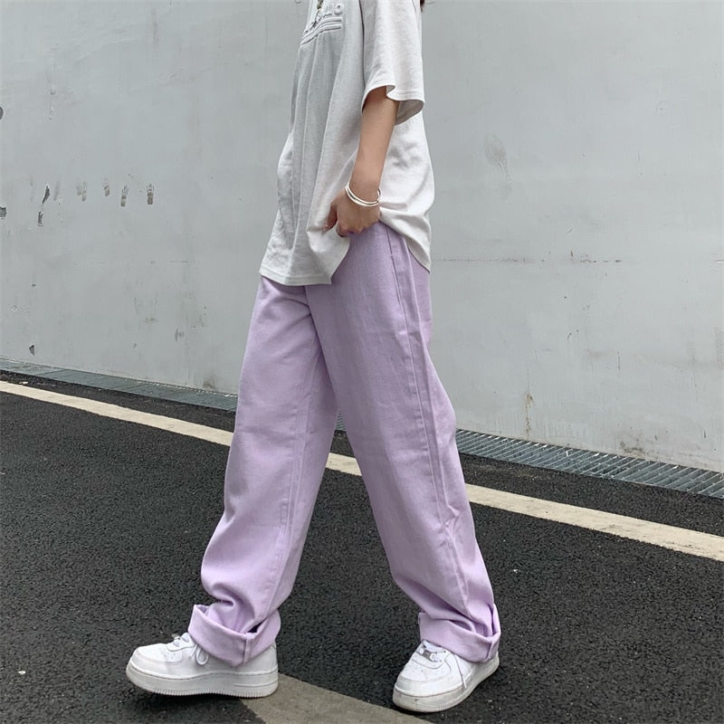 UNISEX LAVENDER HIGH WAIST BAGGY JEANS