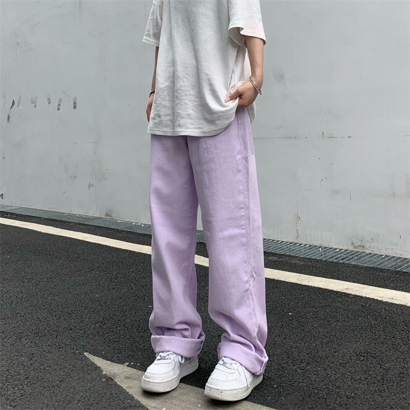 UNISEX LAVENDER HIGH WAIST BAGGY JEANS