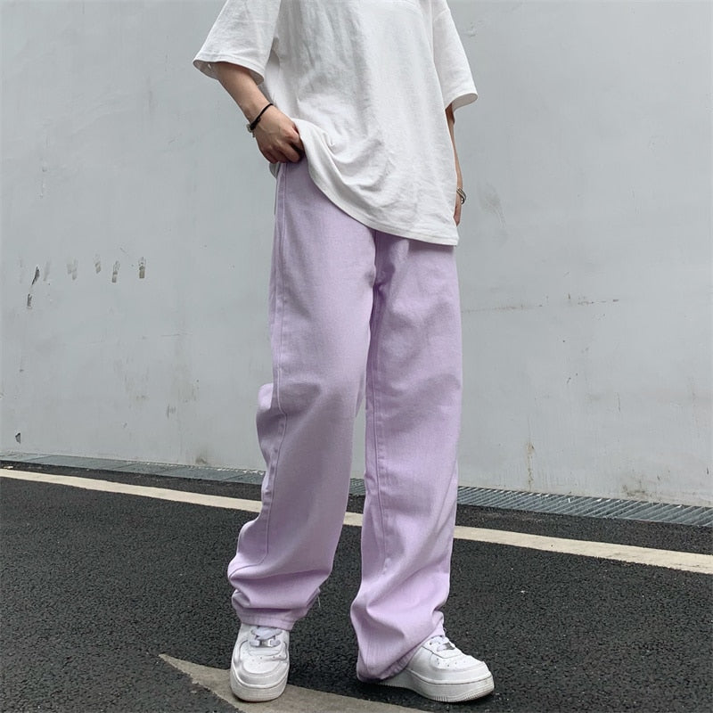 UNISEX LAVENDER HIGH WAIST BAGGY JEANS