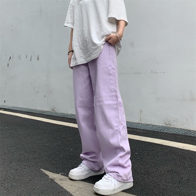 UNISEX LAVENDER HIGH WAIST BAGGY JEANS