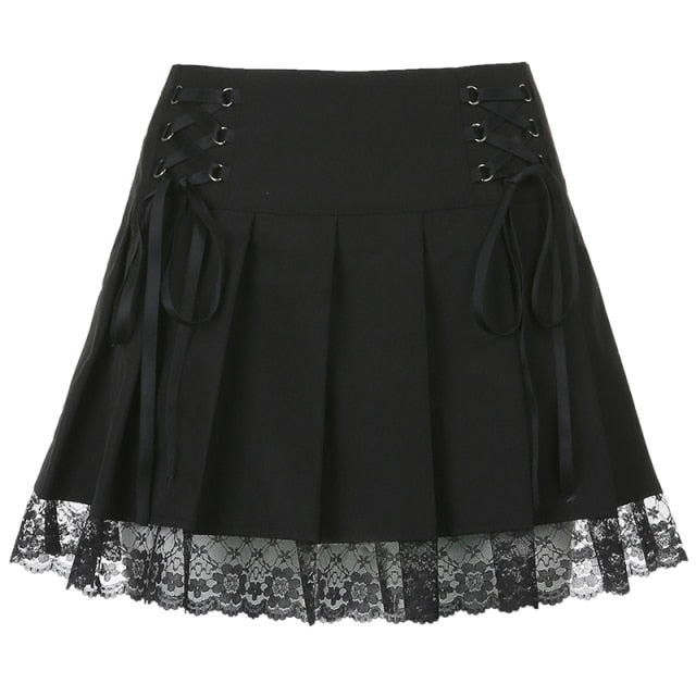 LACE-UP PLEATED MINI SKIRT