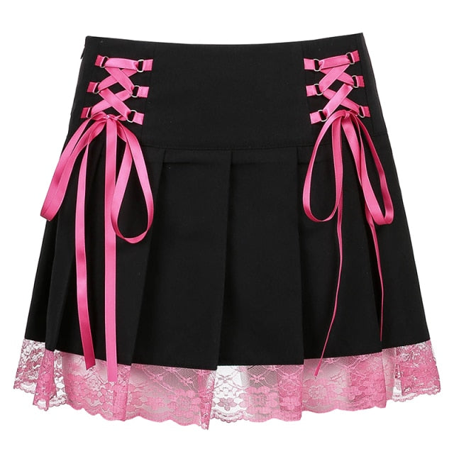 LACE-UP PLEATED MINI SKIRT