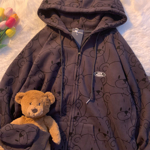 TEDDY BEAR ZIP-UP HOODIE