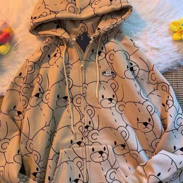 TEDDY BEAR ZIP-UP HOODIE