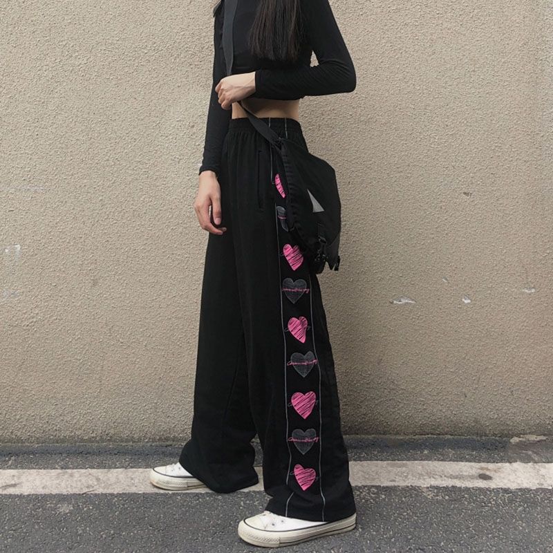 HEART PRINT WIDE-LEG PANTS