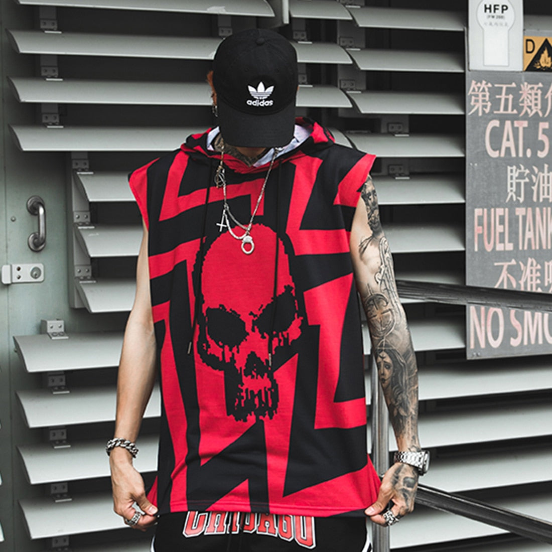 SKULL HOODED SLEEVELESS TOP